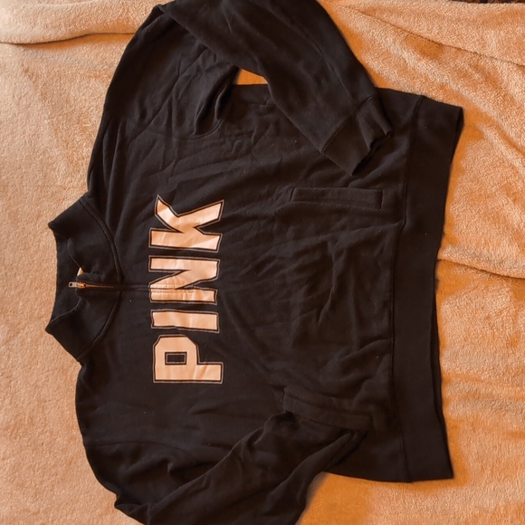 Pink Victoria's Secret black long sleeve 1/4 zip sweatshirt Large - Picture 1 of 3
